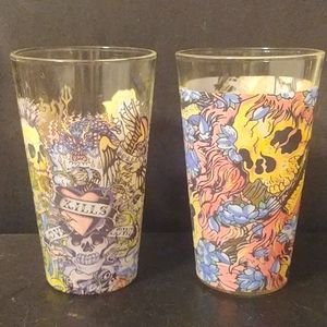 Don Ed Hardy Tumblers Beer Glasses 12 oz.